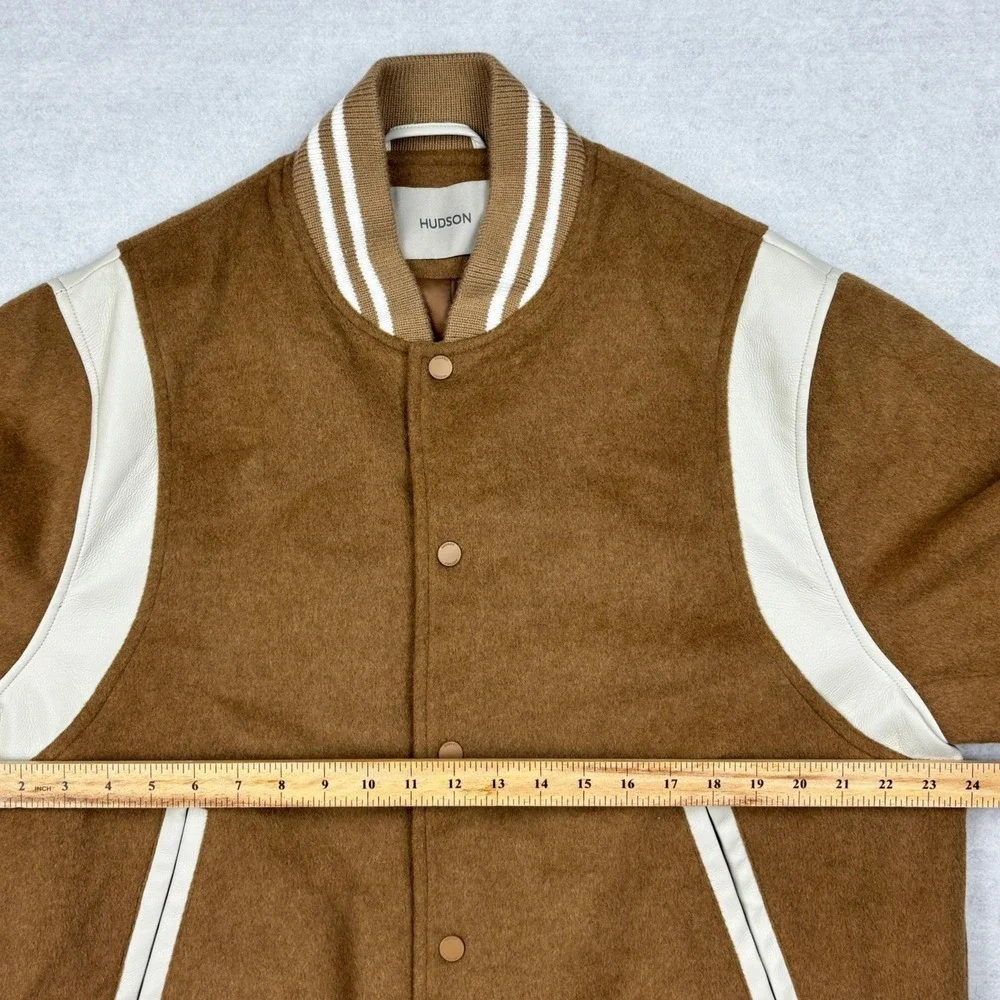 Hudson Mens XL Camel Tan Wool Blend Faux Leather Varsity Bomber Jacket HM-110F4